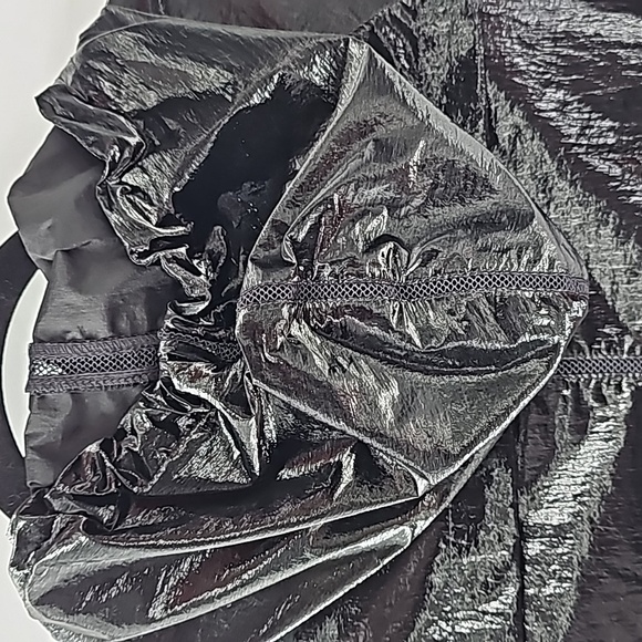 BCBGeneration Black Shiny Windbreaker Drawstring Hooded Bomber Jacket - Picture 8 of 14